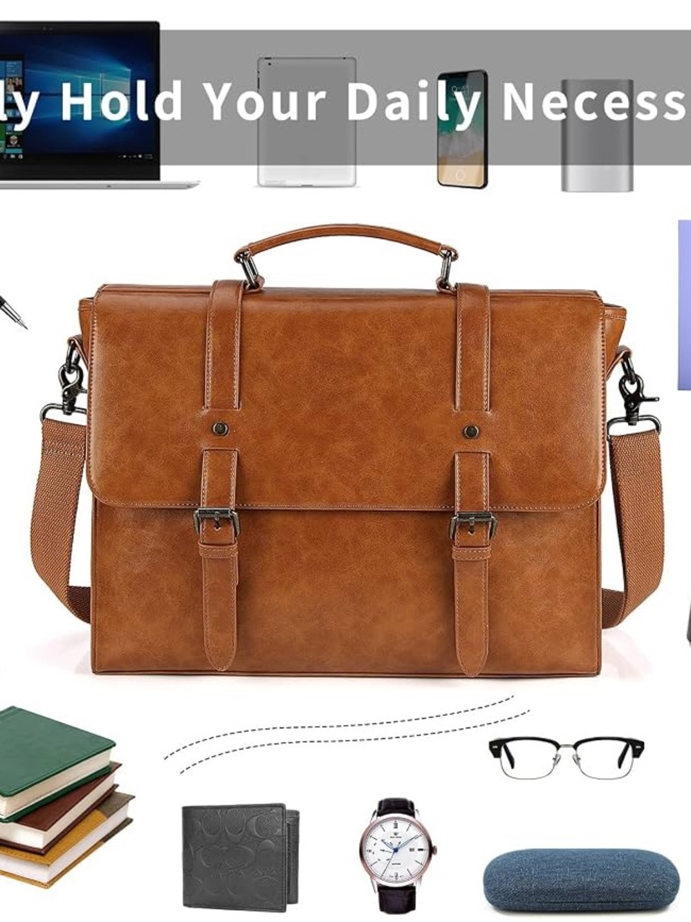Lubardy Mens Messenger Bag faux Leather 15.6 Inch Work Laptop Briefcase - Picture 2 of 5